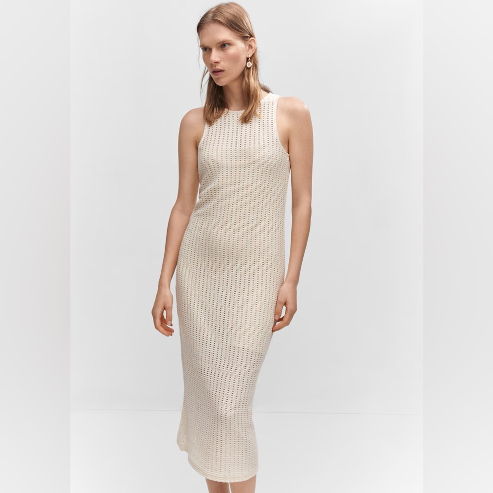 MANGO Openwork Knit Dress ECRU